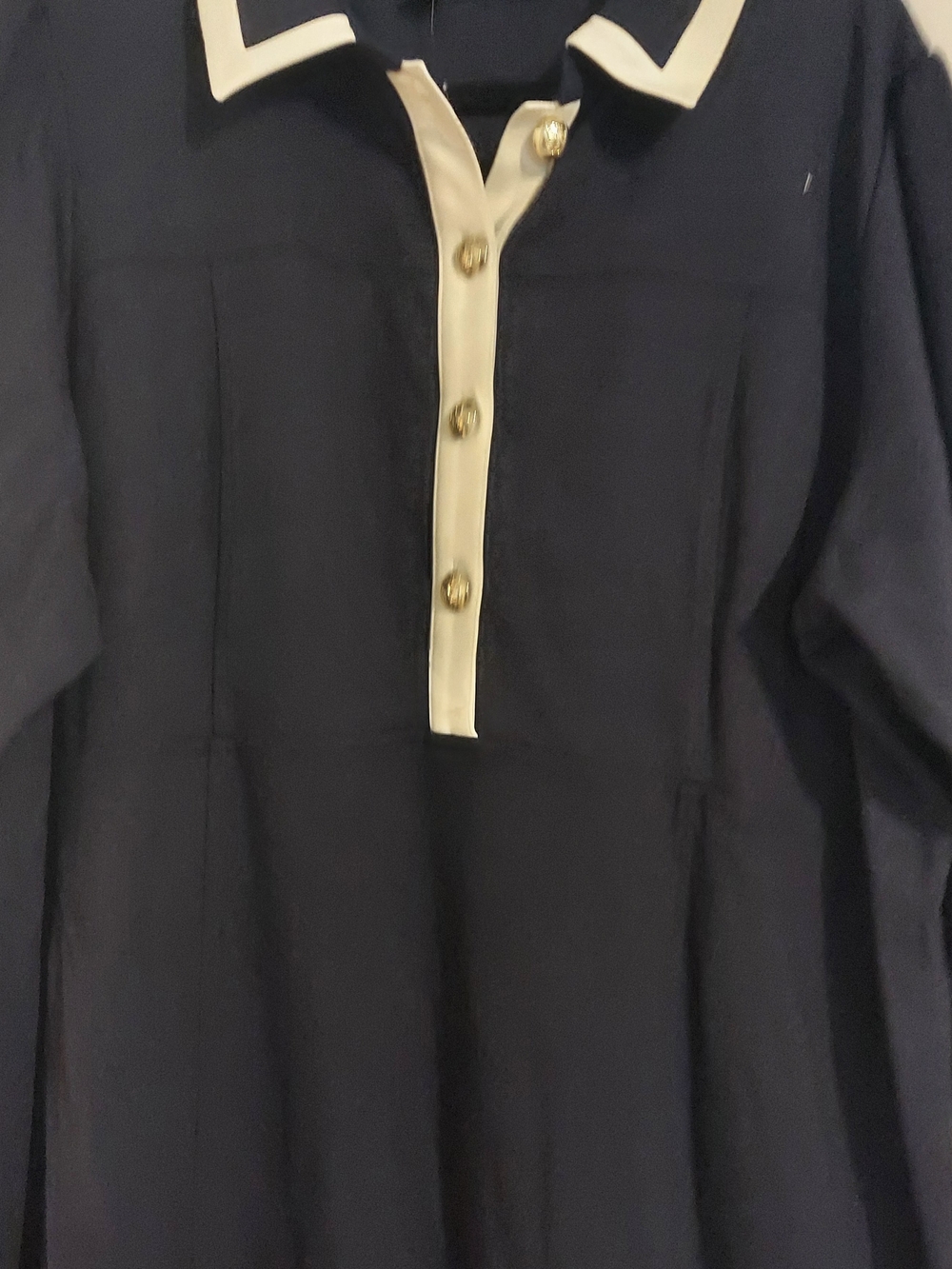 Talbots Navy Midi Dress with Cream Trim